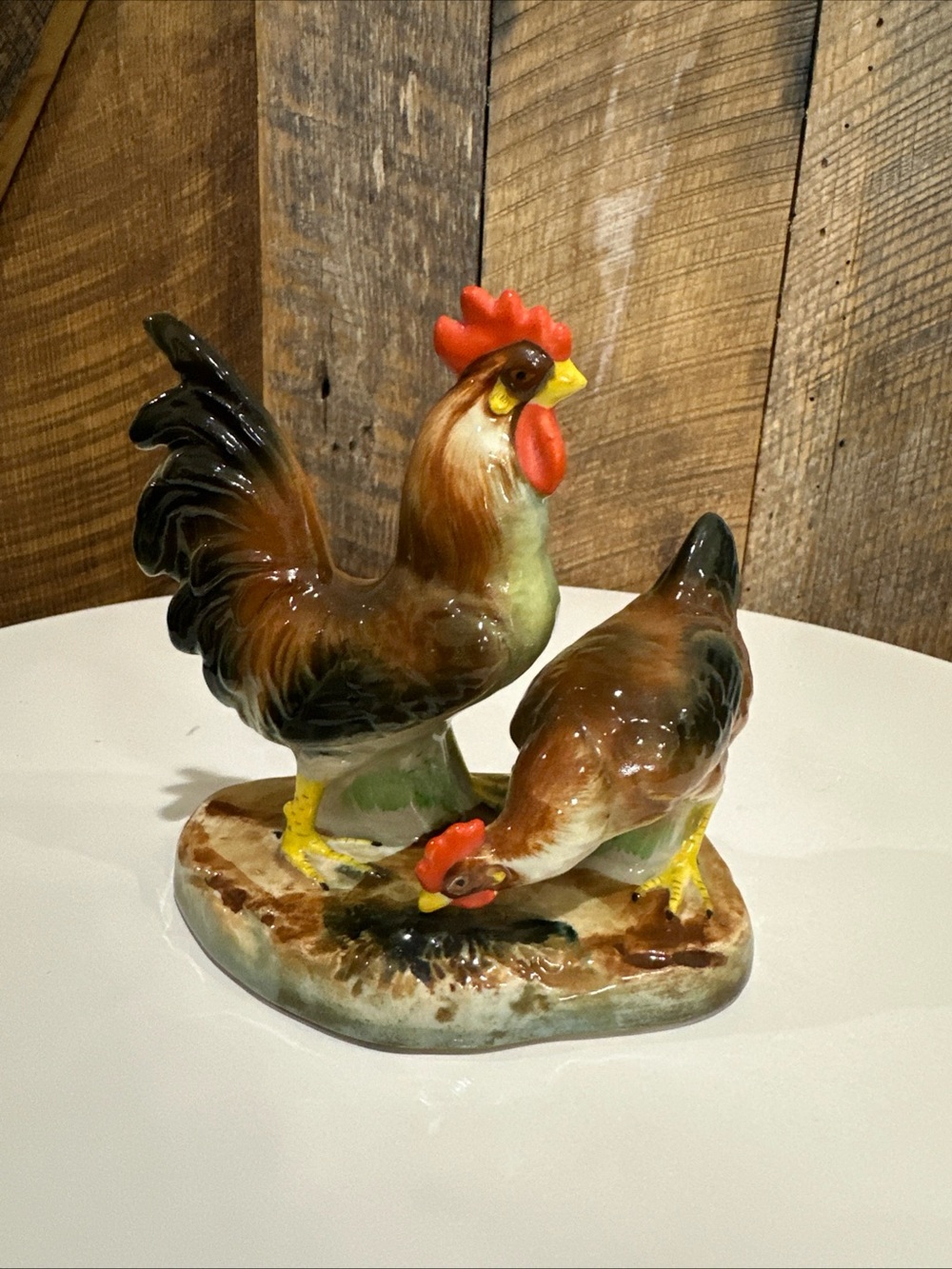 Vintage Rooster & Hen Ceramic Bird Figurine Japan Clover Mark Decor Chicken